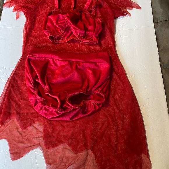 Kelle solo red 3 piece mesh sheer dress leotard Dance Costume MC-Medium child - Picture 2 of 9